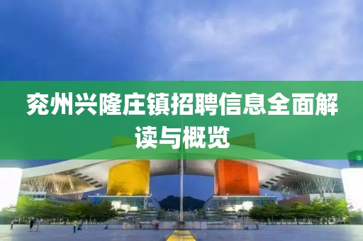 兖州兴隆庄镇招聘信息全面解读与概览
